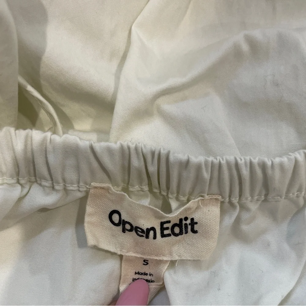Open Edit White Puff Long Sleeve Babydoll Top